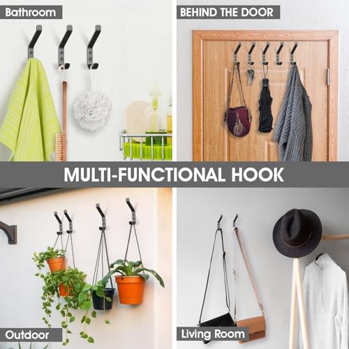 GlazieVault Coat Hooks Wall – Door Hooks (10 Pack) - Heavy Duty Wall Mounted - Premium Design Rust Free Hooks - style: Flat Hooks Black P-10
