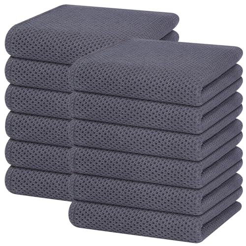 Homaxy 100% Cotton Waffle Weave Kitchen Dish Towels 12-Pack, Dark Grey | 13 x 28 Inches, Ultra Soft Absorbent Dish Towels, Quick Drying Cleaning Towels - color: Dark Grey, size: 13 X 28 - 12 Pack