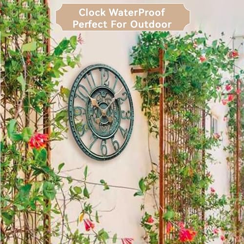 Lily's Home Hanging Wall Clock, Steampunk Gear and Cog Design with a Pewter Finish, Ideal for Indoor or Outdoor Clock, Poly-Resin (12 Inches Diameter)