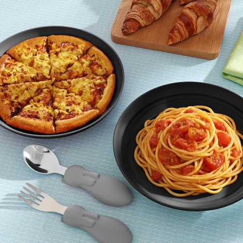 Quatish 10 PCS Reusable Plastic Plates,8 inch Dinner Plate,Plate set，Black | Unbreakable,Dishwasher & Microwave Safe, Easy-to-Clean,Lightweight,Portable,for Camping Salad, Kitchen & Picnics,Wheat Straw - color: Black