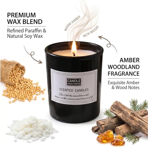 LAMKHOO Handmade Soy Wax Candle Set — Frosted Glass Jar, Smokeless Amber Woods Scent, 2-Pack Black & White, 4.5 Oz