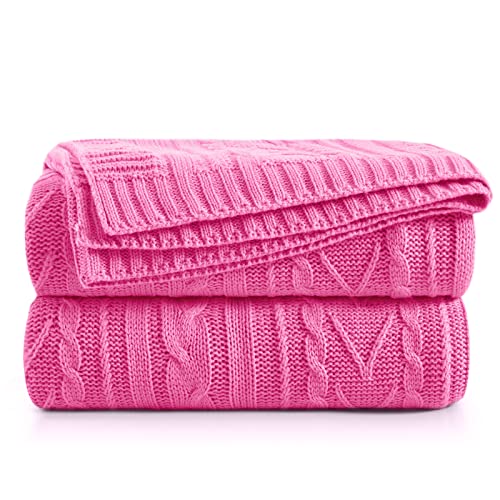 Aormenzy Hot Pink Cable Knit Throw Blanket, 50" x 60" | Acrylic Knitted Blanket, Soft Cozy, Throw Blankets, For Couch Bed Sofa - color: Hot Pink, size: 50" x 60", Throw