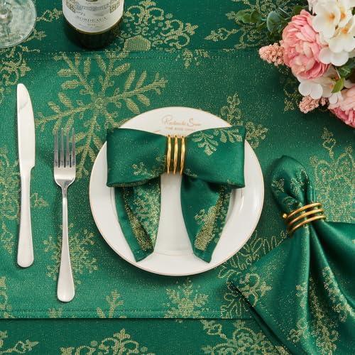 Hunter Gold Jacquard 17x17 Square Polyester Cloth Napkins Set of 8 | Waterproof, Stain Resistant, Shrink Proof, Washable, fabric, Outdoor, Reusable, Dining, Wedding, Kitchen, Party, Christmas - color: Hunter Gold