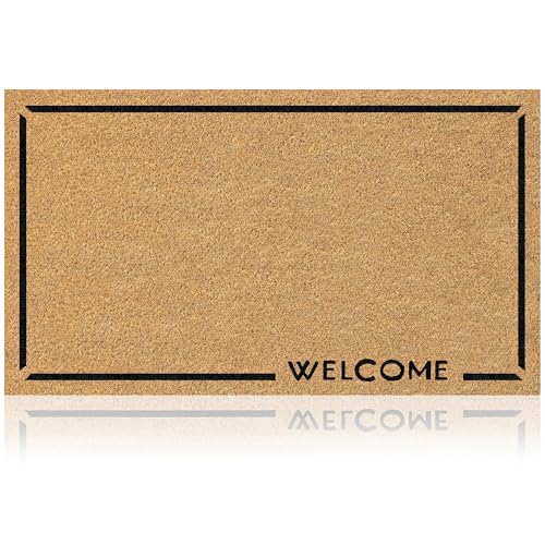 Coir Welcome Mat, Non-Slip, Welcome Classic 2, 17x29 in | 100% Natural Coir, Anti-Shedding, Durable PVC Backing, Traps Dirt and Mud, Indoor and Outdoor Entryway, Easy to Clean - color: Welcome Classic 2