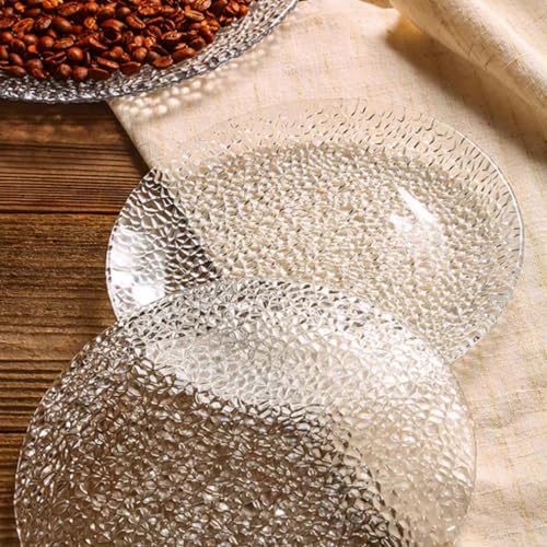 Glass Salad Plates Set of 4, 7inch Crystal Clear Tableware for Dessert, Appetizer, Fruit, Snack, Dishwasher Safe and Stackable, Snowflake Textrued Glass Design (4pcs) (7inch, 4pcs) - color: 7inch, size: 4pcs
