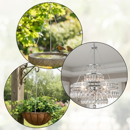 3Pcs 16 Inch Hanging Basket Chain with Hooks, Sliver Metal Flower Plant Pot Replacement Chains Hanger for Baskets Bird Feeders Planters Wind Chime Billboards