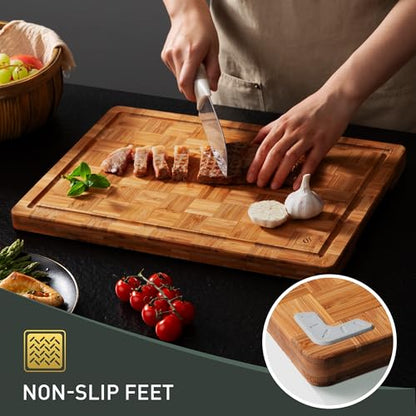 2 Pack Wooden Cutting Boards for Kitchen Bamboo Chopping Boards Non Toxic | Heavy Duty, End Grain, Non Slip, Cutting Board Set, Multiple Size, Solid Thick, Butcher Block, Wood Charcuterie Board - size: Multiple Sizes (Set of 2)
