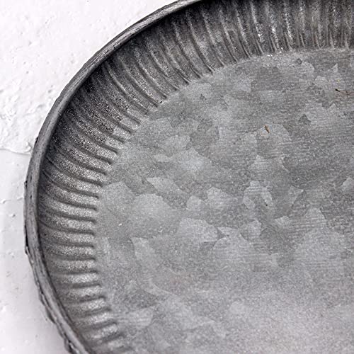 Funerom 7.8 inch Very Small Round Galvanized Metal Tray | Decorative Tray corrugated edges - size: 7.8"
