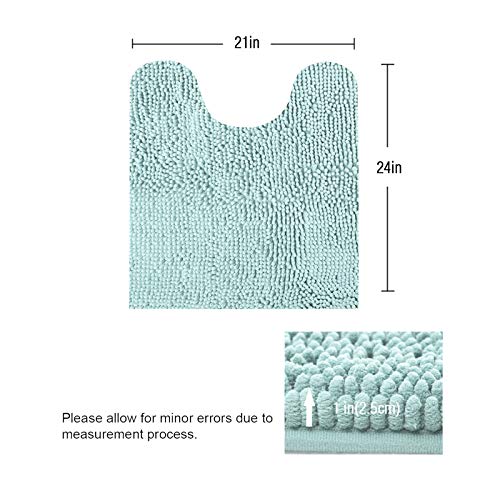 Standard 24"x21" U-Shaped Non-Slip Shaggy Chenille Toilet Contour Bathroom Rug with Water Absorbent, Spa Blue - color: Spa Blue, size: 24" x 21" (U-Shaped)