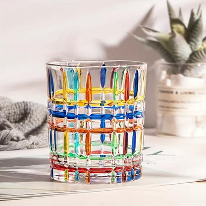 Set of 6 or 5 Hand-painted Colorful Glass Tumblers, Drinking Glassware, Cocktail Glasses for Iced Coffee Juice Tea Beverage Milk Wine With Artistic Design - color: Vertical-Stripes Set of 5