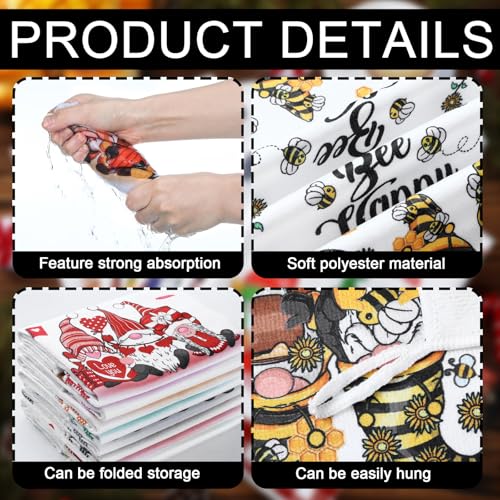 Fourluoo 8 Pcs Gnomes Seasonal Kitchen Towels, Holiday Hand Dish Towels Set Decorative Tea Cloths for Spring 4th in July Christmas Home Kitchen Bathroom Decor, 16 x 24 Inch - style: Gnomes