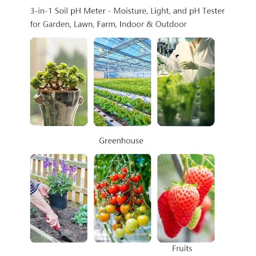 Soil Meters,Soil Test Kit, 3-in-1 Soil Moisture Tester, Soil PH Sunlight Meter for Plants Garden Lawn Farm Indoor Outdoor Use
