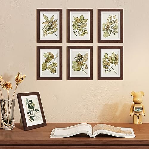 upsimples 5x7 Picture Frame Set of 10, Display Pictures 4x6 with Mat or 5x7 Without, Multi Photo Frames Collage for Wall or Tabletop Display, Brown | Small Frame Fit 4x6 and 5 x 7 Photos, Wall or Tabletop Display, For Gallery Hallway Living Room, For Chri