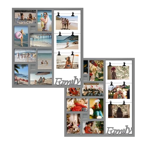 Jerry & Maggie Family Photo Frame, 11 Pictures Frame Multi Selfie Gallery Collage, Family Picture Frames Collage Wall Decor, No Assembly Needed, Assorted Frames for Gallery Wall (Ashes) - color: Ashes/ 2 Pack, size: 11 Opening