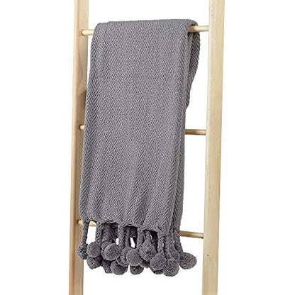 Main + Mesa Woven Cotton Pom Pom Throw - color: Graphite