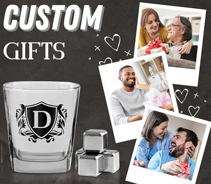 Whisky Gifts for Men, Personalized Initial Whiskey Glass with Whiskey Stones for Dad, Boyfriend, Best Friends, Coworkers, Husband, Brother, Uncle and Boss on Father's Day, Boss Day and Birthday - D - color: D