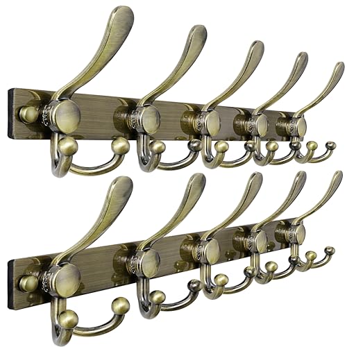 Coat Rack Wall Mount, Heavy Duty 12-Gauge Base vs Flimsy 1mm, Double-Thick Solid Anti-Snap Hooks, 16” Stud-Mount, Stainless Steel Hanger for Clothes Hat Entryway Closet, Bronze, Pack of 2 - color: Bronze, size: L=17" (2pcs)