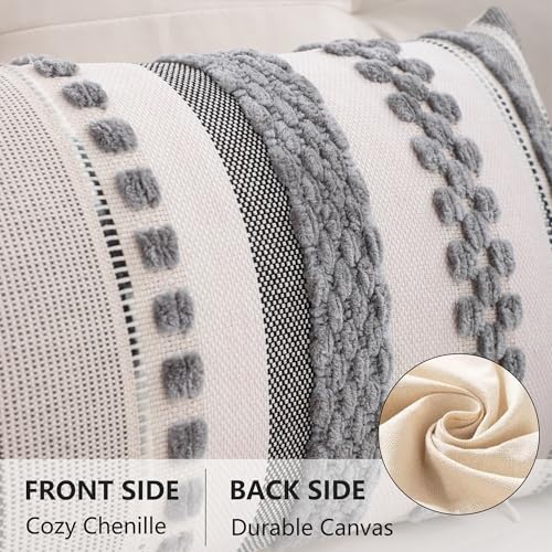 14x36 Gray Throw Pillow Cover Boho Lumbar Pillow Cover | 1 Piece,Durable Fabric,Stripe Pillow Cover,Farmhouse Cushion Case,Chenille Pillow Case,Neutral Pillowcase for Sofa Couch Bed - color: Gray Stripe, size: 36" x 14" (Pack of 1)