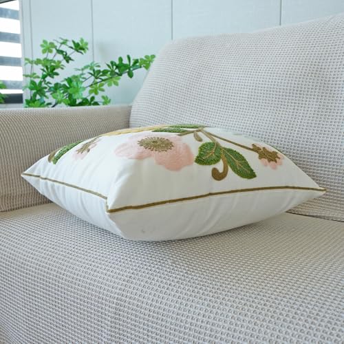 vctops Floral Embroidered Pillow Covers 18x18 Inch Spring Summer Cotton Tufted Throw Pillow Cover Outdoor Garden Cushion Case for Sofa, Bed, Living Room (Flower F,18"x18") - color: Flower F