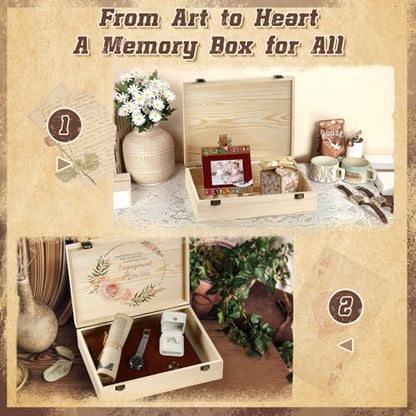 Unfinished Wooden Box with Lid 12"x9"x3.1"Decor Storage Crafts Boxes | Natural Keepsake Memory Pine Wooden Boxes for Crafts, DIY, Painting, Wood Burning,Wood Gift Box- Ideal Gift & Home - size: Medium box of 2（12 x 9x3.1 Inch）