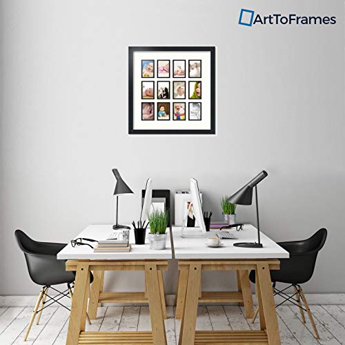 ArtToFrames Double-Multimat-1156-754/89-FRBW26079 Collage Photo Frame Double Mat with 12-3.25x4.75 Openings and Satin Black Frame - color: Porcelain, size: 12 - 3.25x4.75