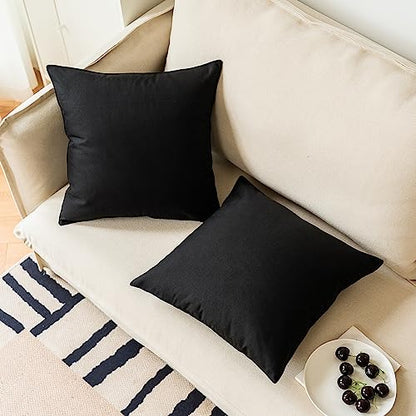 NiNi ALL Black Outdoor Pillows Set of 2 Decorative Farmhouse Waterproof Throw Pillow Covers 18x18 Solid Cushion Cases for Garden Patio Tent Furniture Sofa Bed Home Decor | Faux Linen Decorative Solid Throw Pillow Covers Farmhouse for Garden Furniture Tent