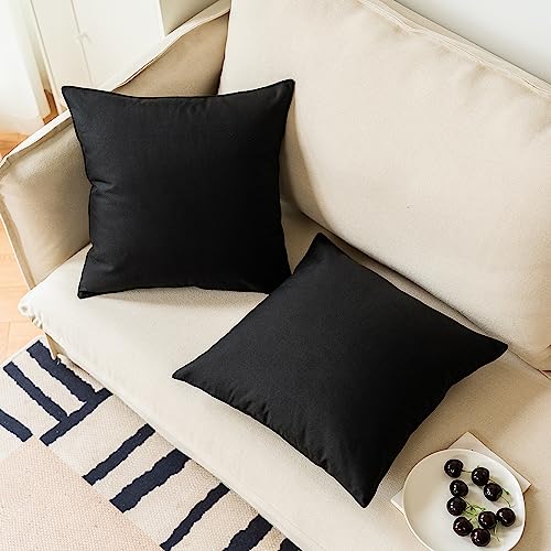 NiNi ALL Outdoor Waterproof Throw Pillow Covers Set of 2 Decorative Farmhouse Garden Pillowcase Solid Cushion Cases for Patio Tent Couch 20x20 inch Black | Faux Linen Decorative Solid Throw Pillow Covers Farmhouse for Garden Furniture Tent Balcony Couch S