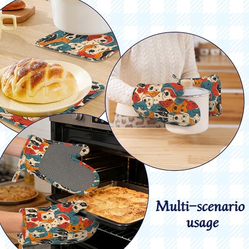 Colourful Dogs Potholders & Oven Mitts Sets Cute Animal Silicone Heat Resistant Oven Mits and Hot Pads Non-Slip Pot Holders Gloves for Kitchen Chef Cooking Baking Grilling BBQ - color: Colourful Dogs,cute Animal