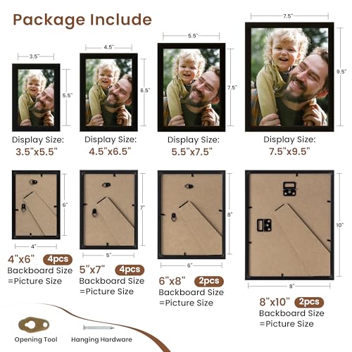 Heimlove Black Collage Picture Frames Set of 12,Two 8x10,Two 6x8, Four 5x7,Four 4x6 Photo Frames,Gallery Wall Frame Set for Wall Mount or Tabletop Display - color: BLACK
