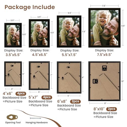 Heimlove Black Collage Picture Frames Set of 12,Two 8x10,Two 6x8, Four 5x7,Four 4x6 Photo Frames,Gallery Wall Frame Set for Wall Mount or Tabletop Display - color: BLACK