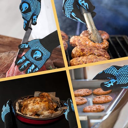 BBQ Gloves 1472F Heat Resistant Non-Slip Silicone (Sky Blue) | Grill Cut-Resistant 13.5in, Oven Kitchen Safe for Barbecue, Cooking, Frying - color: Sky Blue