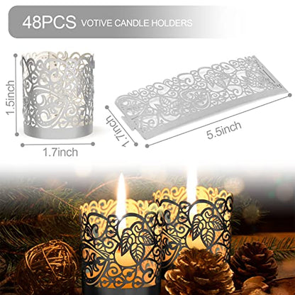 48PCS Votive Candles Holders Wraps, Silver Tea Light Candle Fairy | Home Decoration(no Bottom) - color: Silver