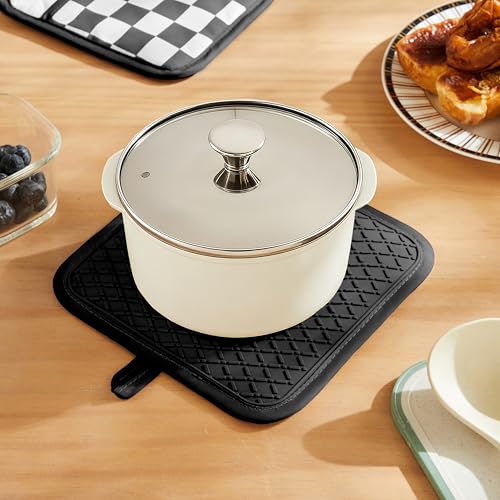 Ohocut Checkered Pot Holder, Black and White Checkerboard Potholders for Kitchen, Silicone Pot Holders with Pocket for Kitchen Clearance 2 Pack Set, Hot Pads and Oven Mitts for Cooking Baking - color: Black and White
