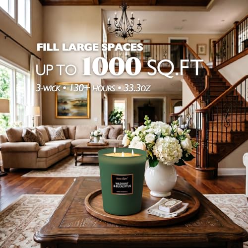 HomeLights Scented Candles - Large Jar Aromatherapy, Natural Soy Wax, 130 Hour Long Burning, Wild Mint & Eucalyptus - color: Wild Mint & Eucalyptus