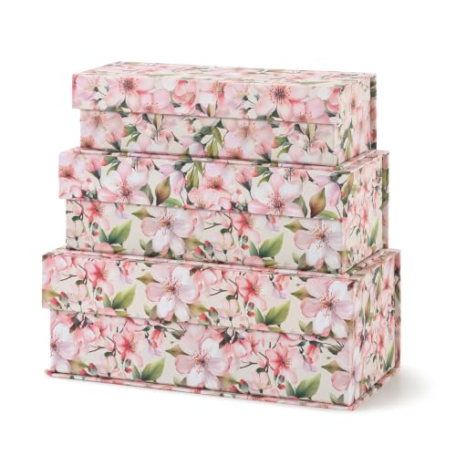 Soul & Lane - Decorative Storage Boxes with Lids, Set of 3, Petal Blossom | Cardboard Keepsake Boxes with Magnetic Closure for Documents and Photos, Pretty Small Gift Organizers for Home Decor - color: Petal Blossom