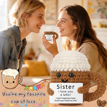 Xinezaa Sister Birthday Gifts from Sister Brother, Christmas Crochet Coffee | Cute Gifts for Sister in Law Big Little Best Sister, Funny Handmade Crochet, I Love You Christmas Back to School Gift - style: Sister