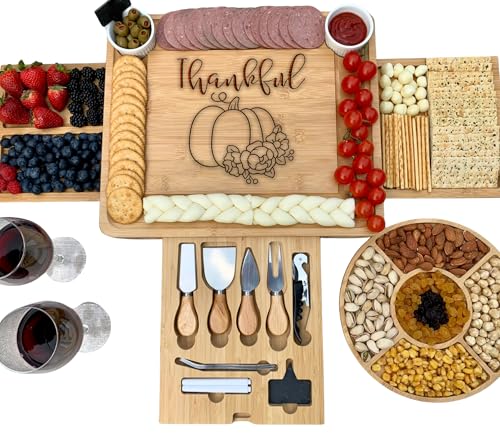 Custom Charcuterie Serving Tray – Bamboo Cheese Board with Utensils – Personalized Holiday Gift for Weddings, Birthdays & New Homes Thanksgiving Gift - color: Design #41