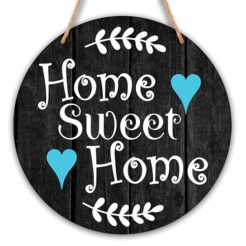 Welcome Sign for Front Door, Home Sweet Home Round Hanging Sign With Rope, Housewarming Gifts for Family Friend, Rustic Wall Decor For Farmhouse Home Front Door Porch, C01 - color: Black