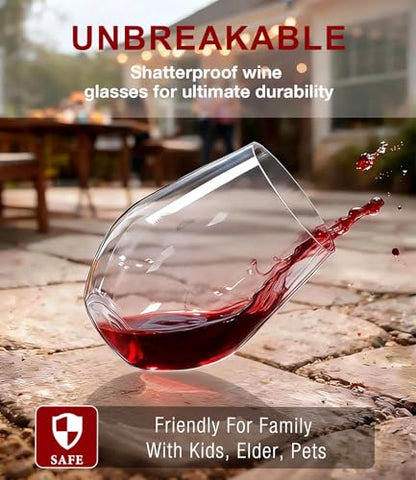 OJA Unbreakable Tritan Plastic Stemless Wine Glasses,16 oz,Set of 6,Outdoor | Shatterproof Wine Glass, Clear, BPA-free, Reusable, Dishwasher-Safe, Drinking Glassware for Poolside, Camping, Party