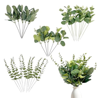30 Pcs Eucalyptus Stems Bulk, 4 Kinds Mixed Artificial Silver Dollar Eucalyptus Greenery Branches for Wedding Centerpieces, Floral Arrangements, Vase Bouquet Home Decor