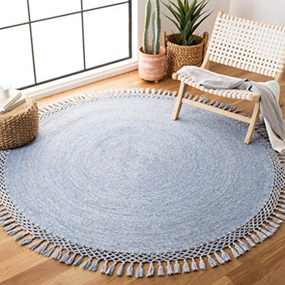 SAFAVIEH Sahara Collection 5' Round Blue Denim SAH490L Handmade Boho Tassel Area Rug - color: Blue Denim, size: 5' (Round)
