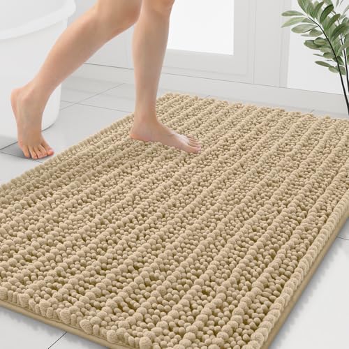 Smiry Bathroom Rugs 40X32, Extra Soft Rubber Backing Chenille Bath Mats | Beige Machine Washable Non Slip Quick Dry Bath Mats for Bathroom Floor, Tub, Shower, Home Decor Accessories - color: Beige, size: 40'' X 32''