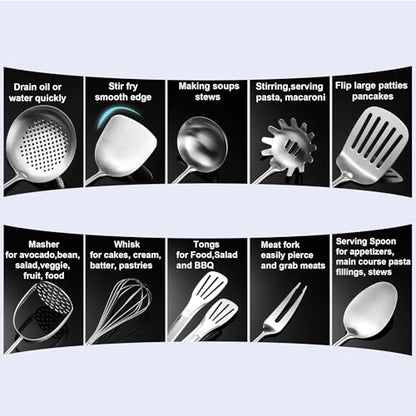 Stainless Steel Kitchen Utensils 13 PCS All Metal Set for Cooking | Food-grade 304;Dishwasher Safe;Made To Last;Meets All Needs;Great Choice for Gifts - color: Natural-13