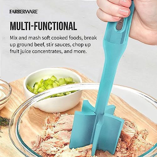Farberware Heat Resistant Nylon Meat and Potato Masher, Safe for Non-Stick Cookware, Aqua Sky - color: Aqua