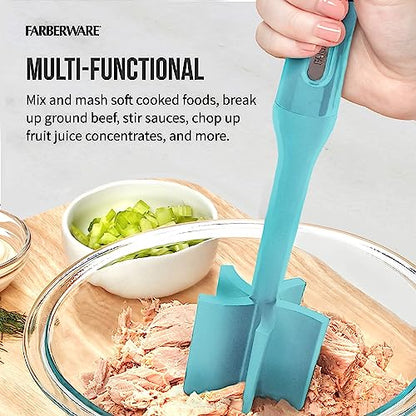 Farberware Heat Resistant Nylon Meat and Potato Masher, Safe for Non-Stick Cookware, Aqua Sky - color: Aqua