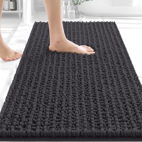 OLANLY Bathroom Rugs 34x21, Thick Soft Absorbent Chenille Bath Rugs | Dark Grey, Shaggy Bath Mat with Quick-Drying Rubber Backing, Washable for Floor, Tub and Shower, Home Decor Accessories - color: Dark Grey, size: 34" x 21"