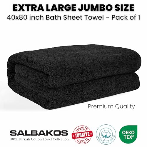 SALBAKOS Luxury 100% Turkish Cotton Bath Sheet 40x80 in (1-Piece, Black) | Extra Large Jumbo Oversized Bathroom and Beach Towel, Super Soft Highly Absorbent Thick Premium Hotel Quality, Made in Turkey - color: Black, size: Jumbo Bath Sheet