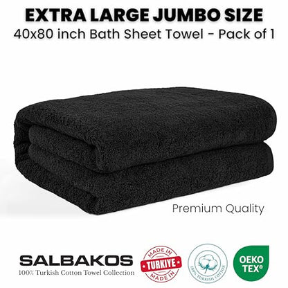 SALBAKOS Luxury 100% Turkish Cotton Bath Sheet 40x80 in (1-Piece, Black) | Extra Large Jumbo Oversized Bathroom and Beach Towel, Super Soft Highly Absorbent Thick Premium Hotel Quality, Made in Turkey - color: Black, size: Jumbo Bath Sheet