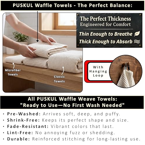 PÜSKÜL Raw-Undyed Natural 100% Turkish Cotton Waffle Bath Towels (2-Piece) | Large 32x63" Light Bath Sheet, Soft Absorbent Quick-Dry Lint-Free Premium 3D Honeycomb Weave Organic Oeko-Tex Made in Turkiye - color: Natural Beige