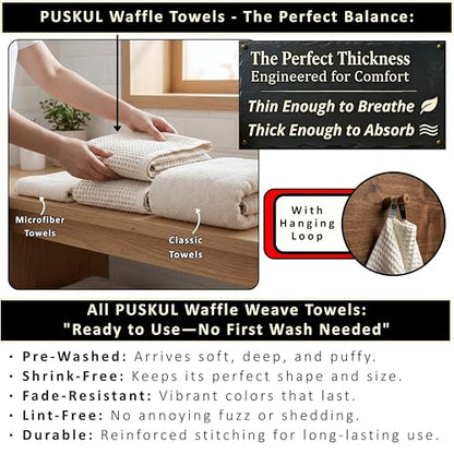 PÜSKÜL Raw-Undyed Natural 100% Turkish Cotton Waffle Bath Towels (2-Piece) | Large 32x63" Light Bath Sheet, Soft Absorbent Quick-Dry Lint-Free Premium 3D Honeycomb Weave Organic Oeko-Tex Made in Turkiye - color: Natural Beige